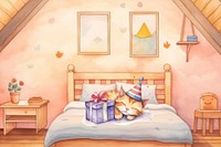 Cartoon sleeping cat watercolor animal character illustration