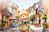 Cartoon Europe travel watercolor animal character illustration