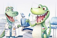 Cartoon crocodile dentist watercolor animal character illustration