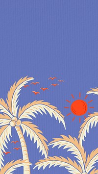Blue Summer travel iPhone wallpaper, retro illustration