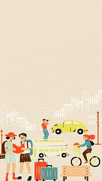 City travel iPhone wallpaper, retro illustration