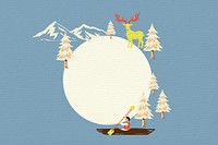 Blue Winter travel frame background, retro illustration