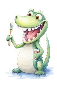 Crocodile brushing teeth. 