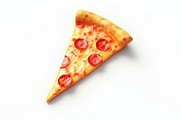 Pizza slice being lifted food white background pepperoni. 