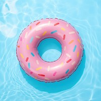 Pink donut swim ring in a pool. AI generated image by rawpixel.