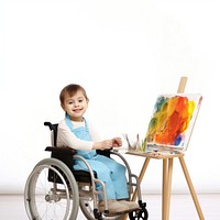 Portrait sitting cute wheelchair. AI generated Image by rawpixel.