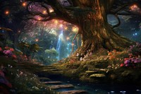 Enchanted magical forest outdoors woodland nature. 