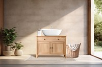 Beige minimal bathroom interior design