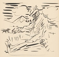 Sketchbook 19 seated man in the landscape by Arnold Peter Weisz Kubínčan