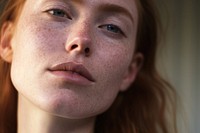 Freckles skin face contemplation. AI generated Image by rawpixel.