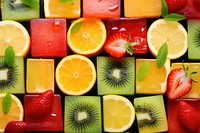 Cube shaped sliced fruits photo. 