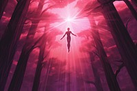 Glowing pink person outdoors nature forest. AI generated Image by rawpixel.