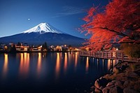 Fuji mountain autumn landscape outdoors. 