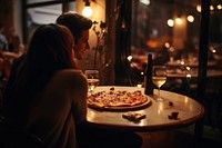 Pizza date restaurant table adult. AI generated Image by rawpixel.