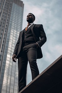 A black man outdoors standing fashion. 