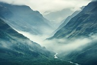 Misty mountain valley landscape outdoors nature. AI generated Image by rawpixel.