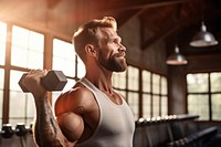 Holding dumbell gym exercising fitness. AI generated Image by rawpixel.