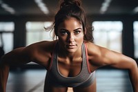 Stretching adult woman gym. 