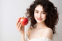 Holding apple portrait fruit adult. 