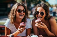 Eating laughing outdoors dessert. AI generated Image by rawpixel.