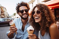 Eating laughing outdoors dessert. AI generated Image by rawpixel.