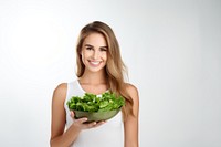 Young woman holding salad portrait person female. 