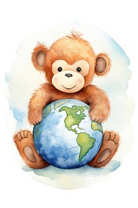 Monkey holding global warming planet cute toy. AI generated Image by rawpixel.