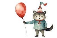 Racoon holding balloon standing animal party. 