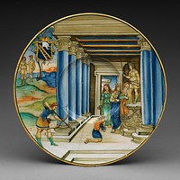 Plate with Paris Killing Achilles and arms of the Calini family