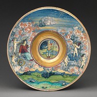 Wide-rimmed bowl depicting figures from Virgil's Aeneid