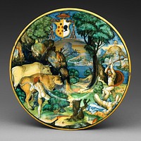 Wide-rimmed bowl with Hercules and Cacus and arms of Cardinal Antonio Pucci