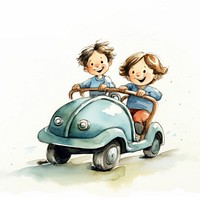 Children playing car toy vehicle cartoon sketch. AI generated Image by rawpixel.