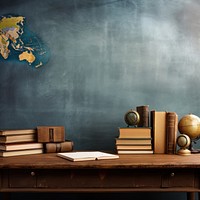 Background of a study table with books blackboard furniture space. AI generated Image by rawpixel.