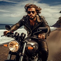 Moto helmet biker man motorcycle jacket sunglasses. AI generated Image by rawpixel.