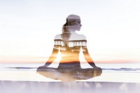 A woman yoga on the beach outdoors nature sports. AI generated Image by rawpixel.