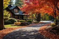 Autumn architecture outdoors driveway. AI generated Image by rawpixel.