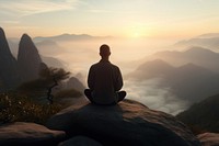 Mountain meditating outdoors nature. AI generated Image by rawpixel.