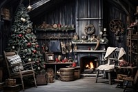 Christmas fireplace furniture rustic. AI generated Image by rawpixel.