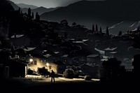 Countryside village silhouette landscape outdoors. AI generated Image by rawpixel.