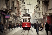 Old red cable car vehicle street city. AI generated Image by rawpixel.