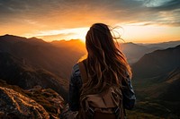 Female hiker adventure mountain backpack. AI generated Image by rawpixel.