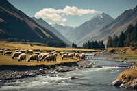 Mountain grazing sheep herd. AI generated Image by rawpixel.