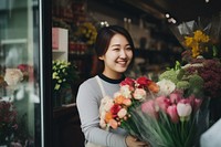 Flower smiling holding adult. AI generated Image by rawpixel.