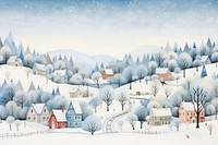 Cozy village winter christmas landscape outdoors drawing. AI generated Image by rawpixel.