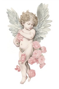 Cupid angel drawing flower. AI generated Image by rawpixel.