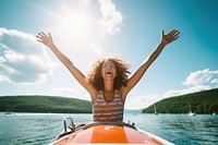 Happy young woman boat vehicle happy. AI generated Image by rawpixel.