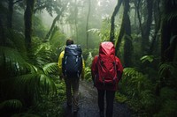 Couple backpacker in rainforest backpacking outdoors walking. AI generated Image by rawpixel.