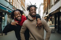 Black men laughing outdoors smile. AI generated Image by rawpixel.