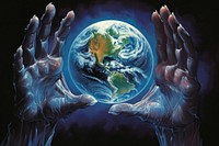 Hand holding a globe astronomy universe planet. AI generated Image by rawpixel.