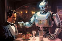 Robot waiter restaurant technology cartoon. AI generated Image by rawpixel.